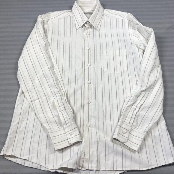 Ermenegildo Zegna Shirt Mens XL White Blue Stripe Long Sleeve Button Up Dress - Picture 1 of 11